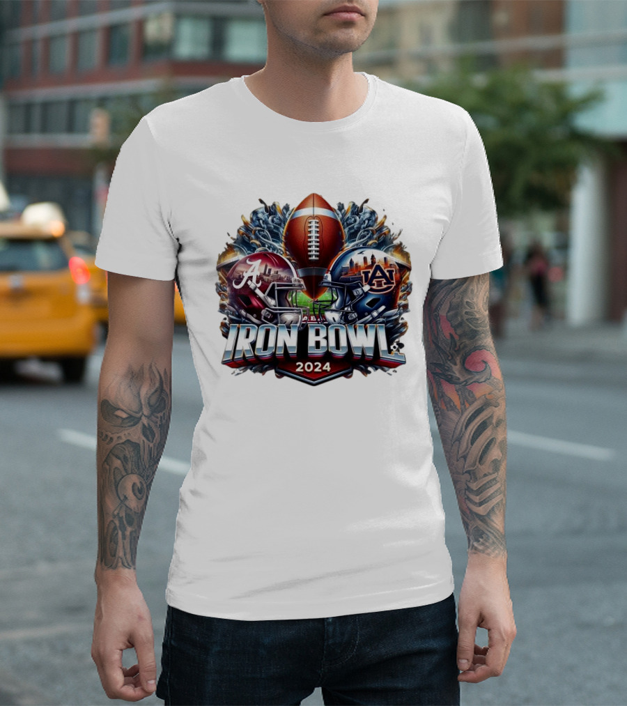 Iron Bowl 2024 Alabama vs Auburn Football Helmet Showdown T-Shirt