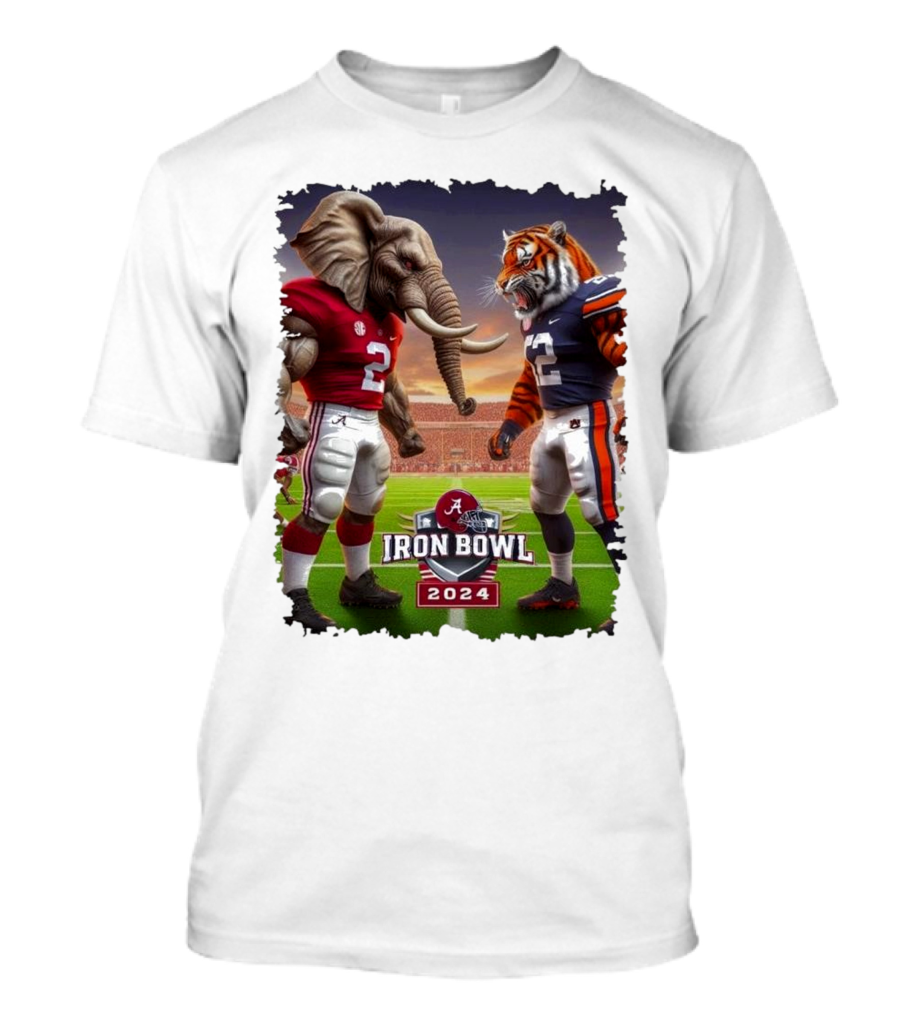 Alabama Vs Auburn Iron Bowl 2024 Mascot Elephant Tiger Showdown T-Shirt