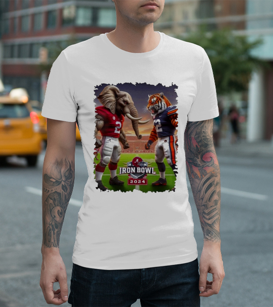 Alabama Vs Auburn Iron Bowl 2024 Mascot Elephant Tiger Showdown T-Shirt