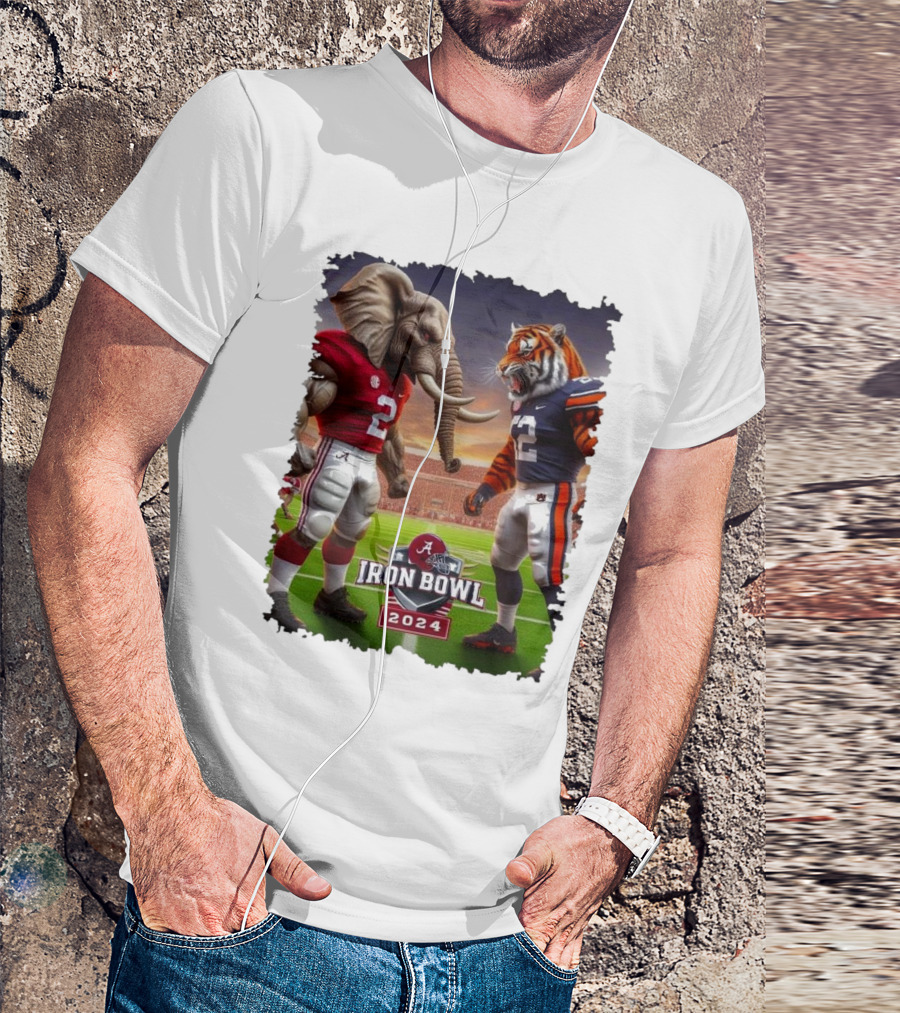 Alabama Vs Auburn Iron Bowl 2024 Mascot Elephant Tiger Showdown T-Shirt