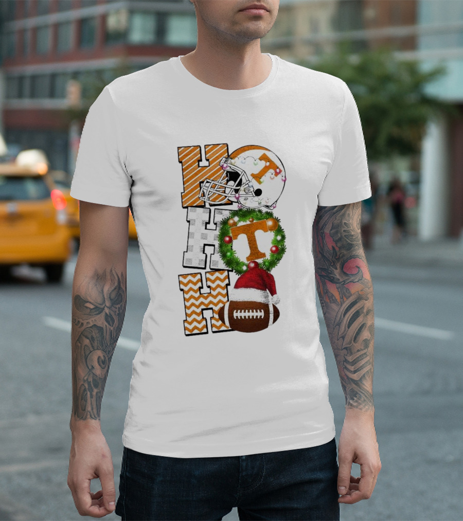 Tennessee Volunteers Football Christmas Ho Ho Ho Helmet Wreath Football T-Shirt