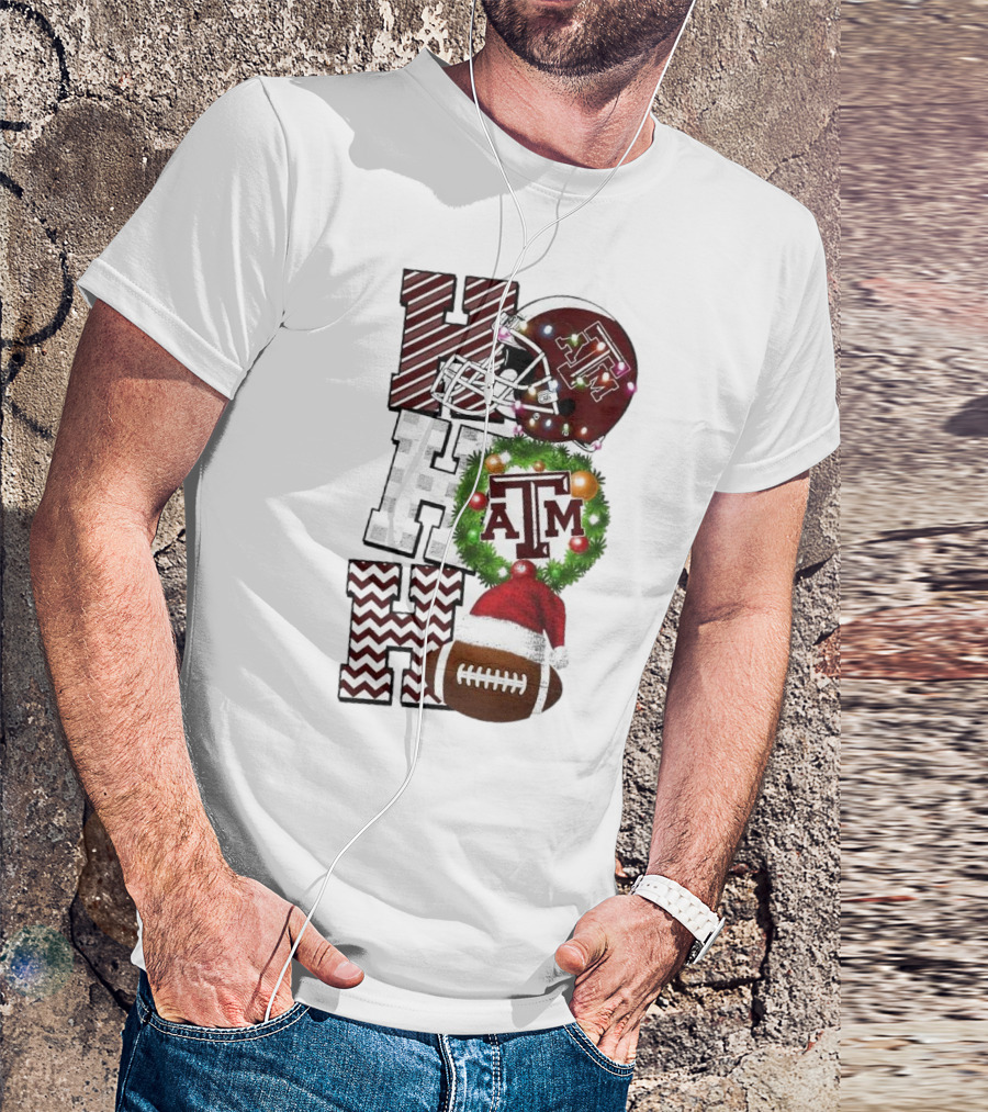 Texas A M Aggies Football Christmas Ho Ho Ho ATM Helmet Wreath Football T-Shirt