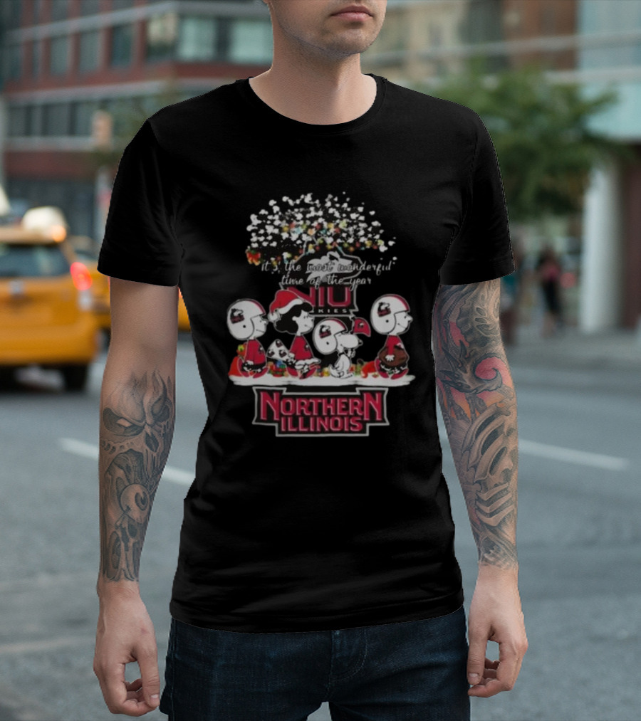 Peanuts Merry Christmas Northern Illinois Huskies Most Wonderful Time Of The Year T-Shirt