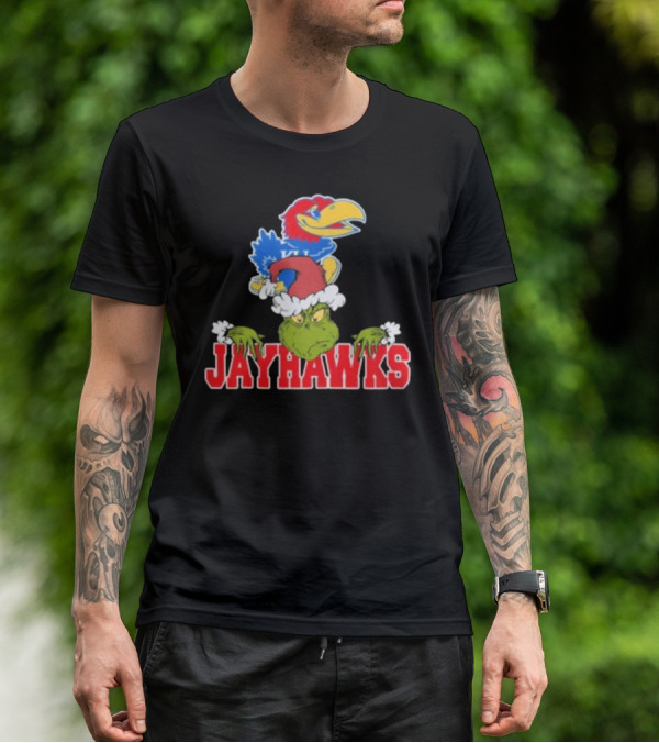 Kansas Jayhawks Grinch Christmas NCAA Football T-Shirt