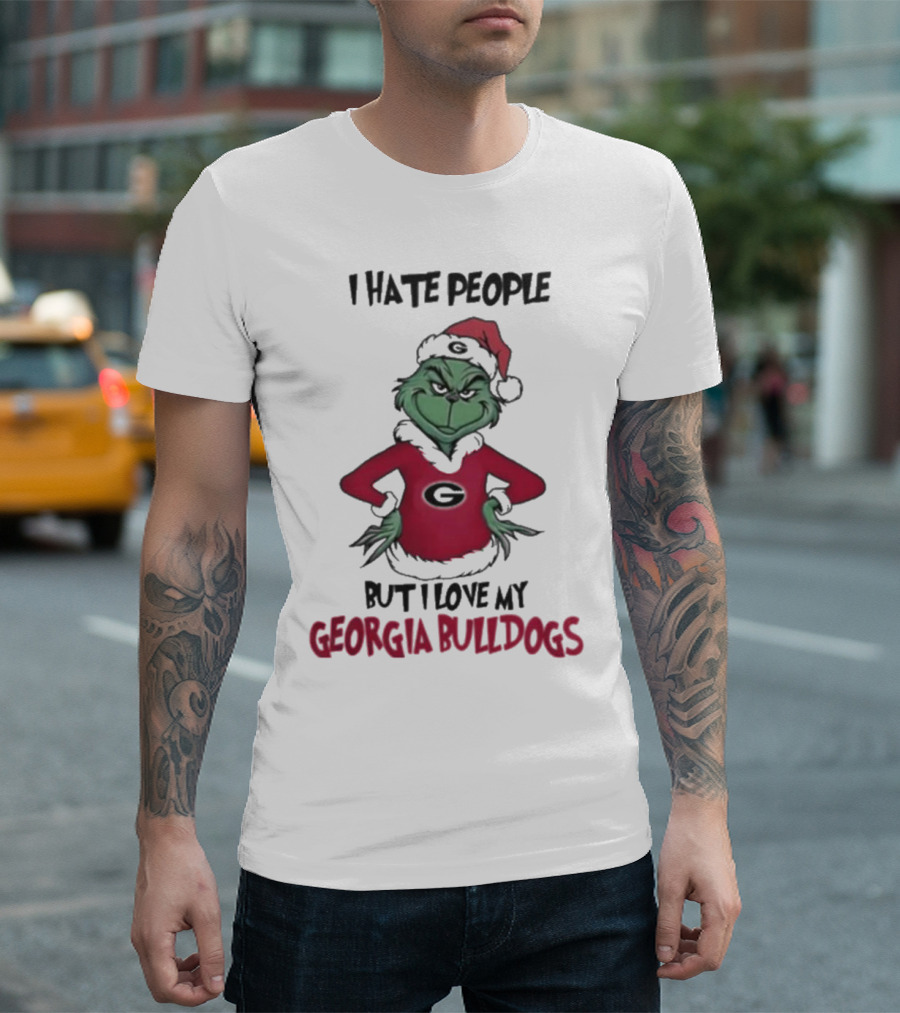 I Hate People But I Love My Georgia Bulldogs Grinch Christmas T-Shirt