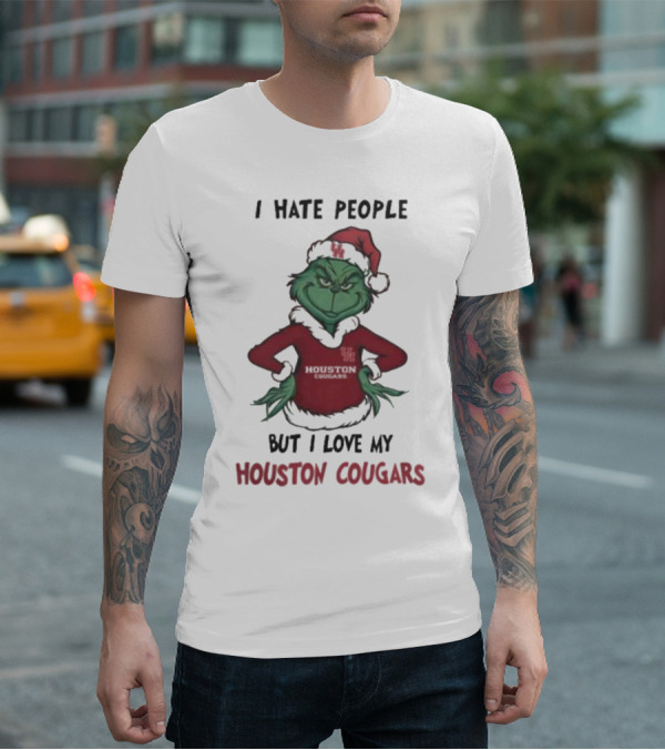 Grinch I Hate People But I Love My Houston Cougars Merry Christmas T-Shirt