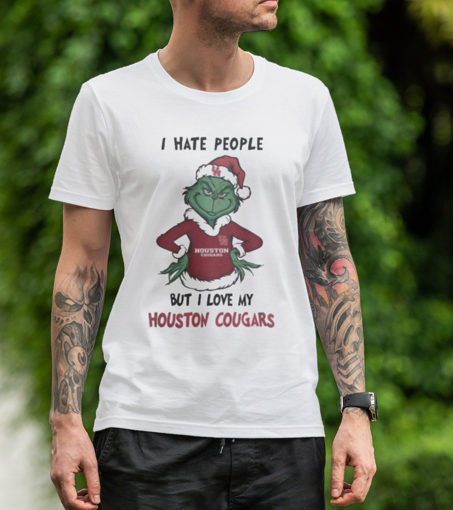 Grinch I Hate People But I Love My Houston Cougars Merry Christmas T-Shirt