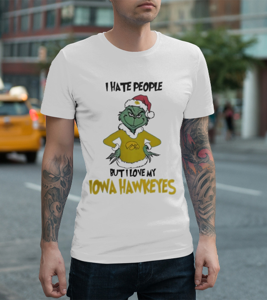 Grinch I Hate People But I Love My Iowa Hawkeyes Merry Christmas T-Shirt
