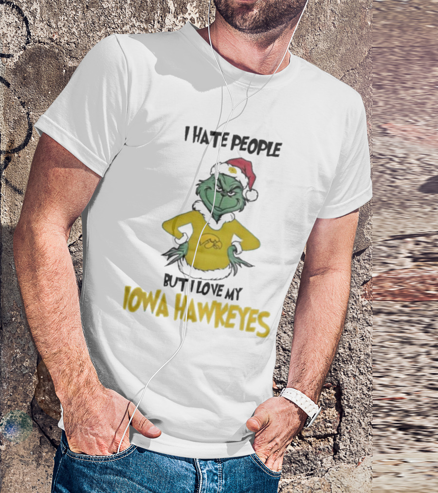 Grinch I Hate People But I Love My Iowa Hawkeyes Merry Christmas T-Shirt