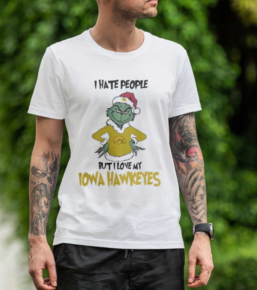 Grinch I Hate People But I Love My Iowa Hawkeyes Merry Christmas T-Shirt