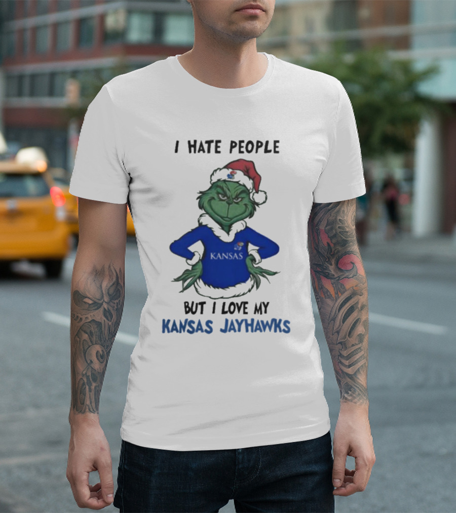 I Hate People But I Love My Kansas Jayhawks Grinch Christmas T-Shirt