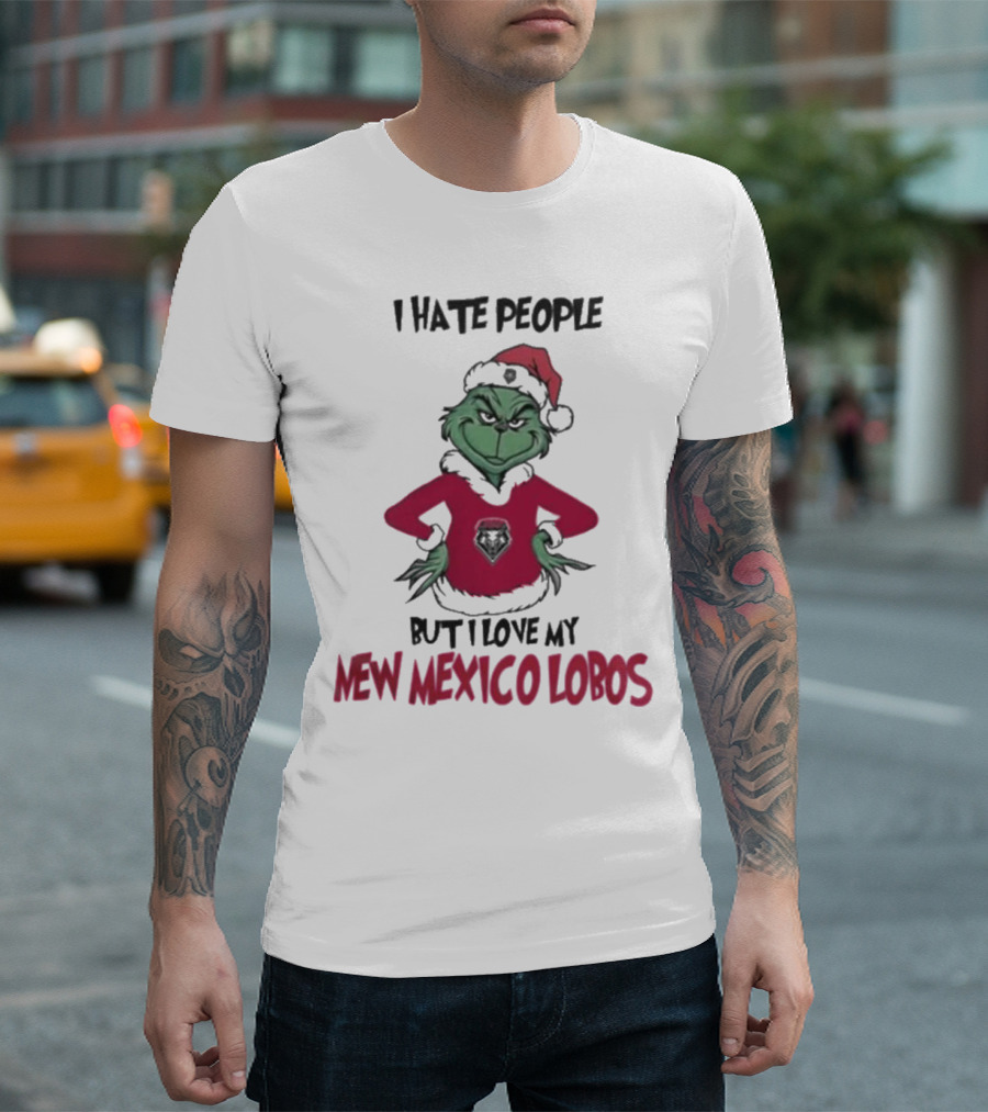 I Hate People But I Love My New Mexico Lobos Grinch Merry Christmas T-Shirt