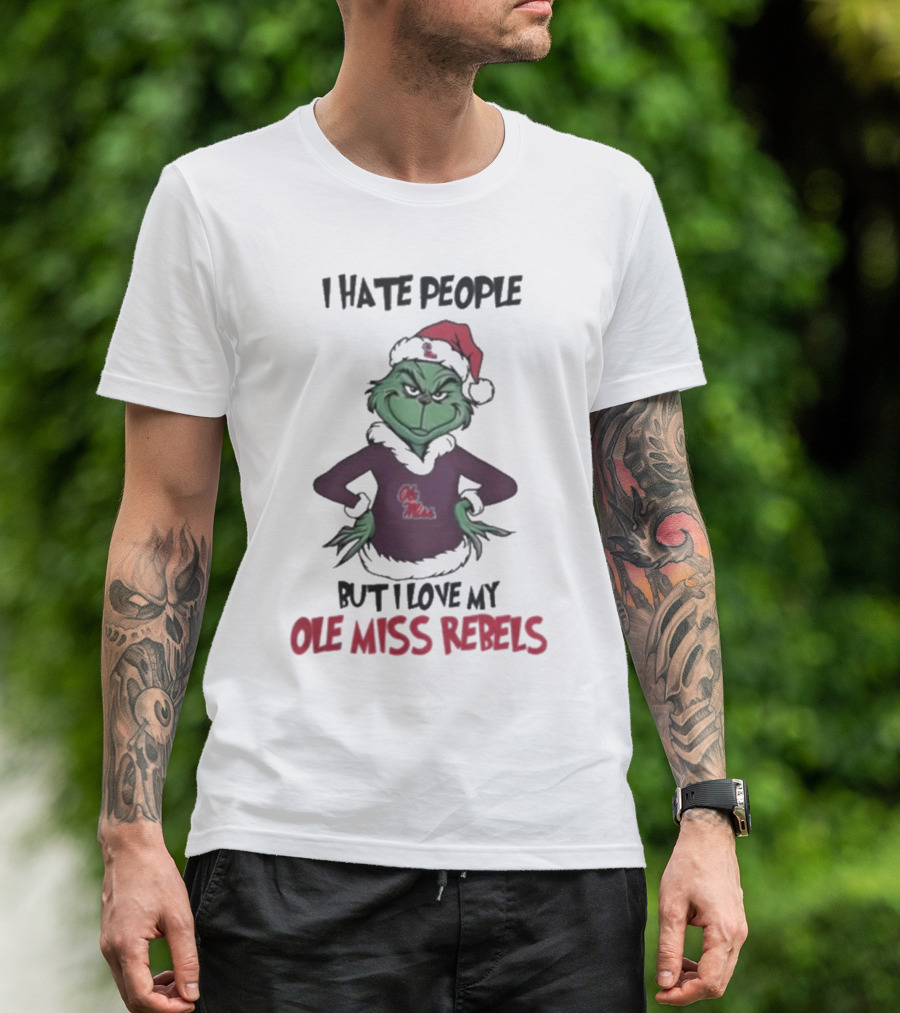 I Hate People But I Love My Ole Miss Rebels Grinch Christmas Football Fan T-Shirt