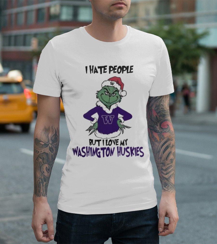 I Hate People But I Love My Washington Huskies Grinch Christmas T-Shirt