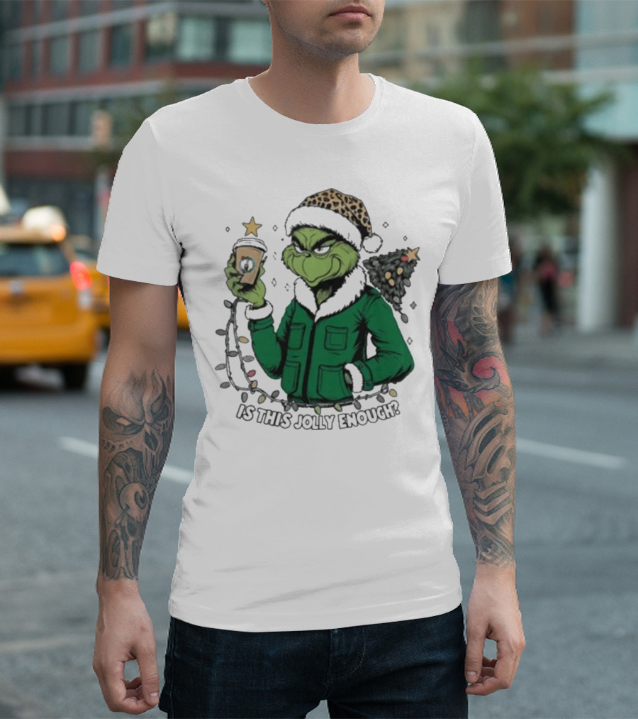 Boston Celtics x Santa Grinch Is This Jolly Enough Merry Christmas Coffee Lights Tree T-Shirt