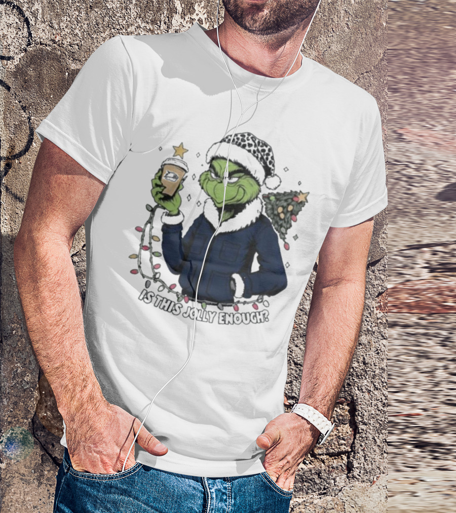 Georgia Southern Eagles X Santa Grinch Holding Holiday Coffee Cup Is This Jolly Enough Merry Christmas T-Shirt