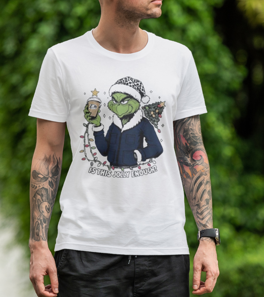 Georgia Southern Eagles X Santa Grinch Holding Holiday Coffee Cup Is This Jolly Enough Merry Christmas T-Shirt