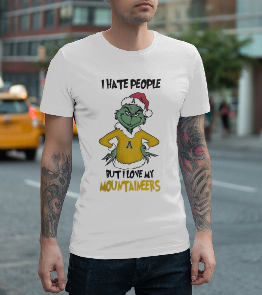 I Hate People But I Love My Appalachian State Mountaineers Grinch Santa Holiday Spirit T-Shirt