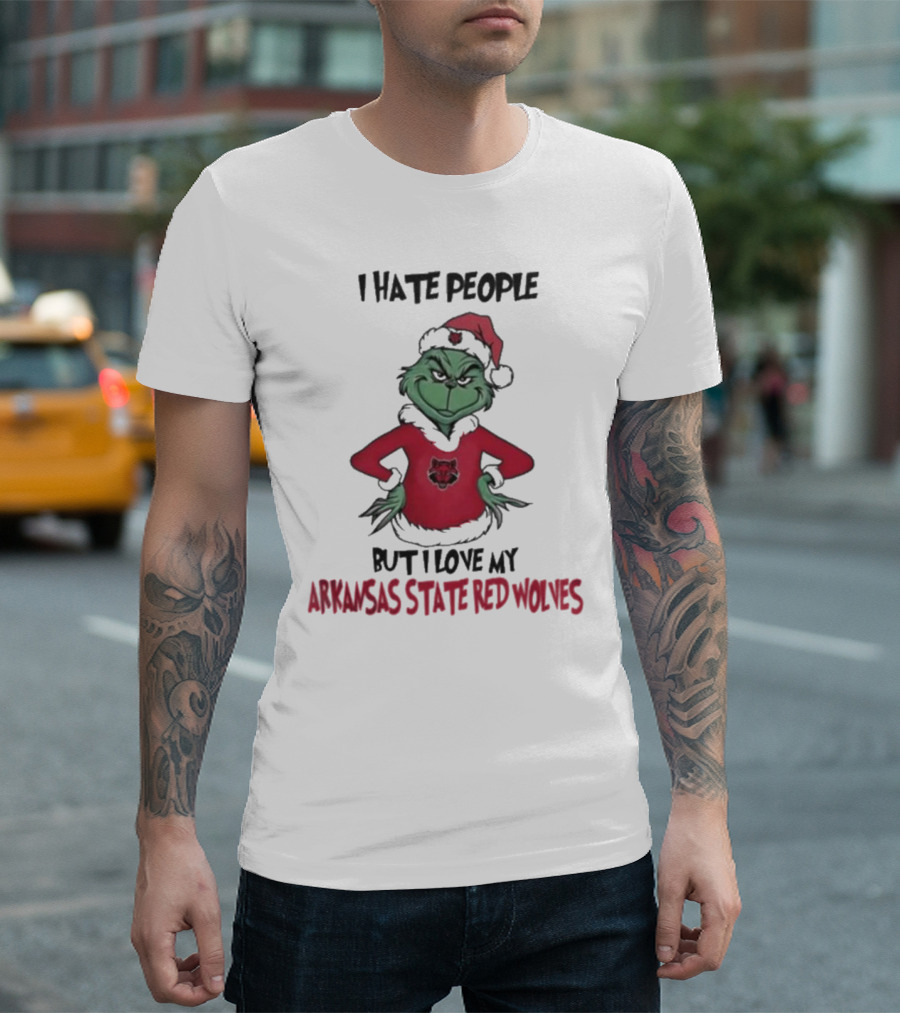 I Hate People But I Love My Arkansas State Red Wolves Grinch Christmas T-Shirt