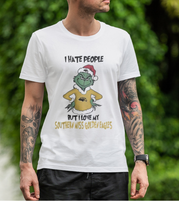 I Hate People But I Love My Southern Miss Golden Eagles Grinch Christmas T-Shirt