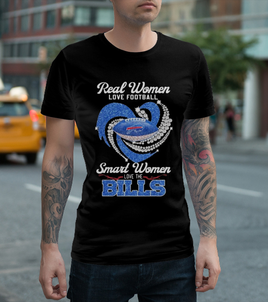 Real Women Love Football Smart Women Love the Bills Diamond Heart Buffalo Bills T-Shirt