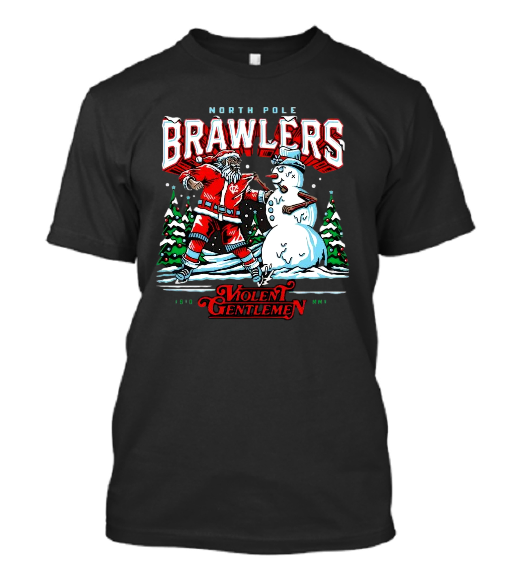 North Pole Brawlers Violent Gentlemen Christmas 2024 Santa Vs. Snowman Showdown T-Shirt