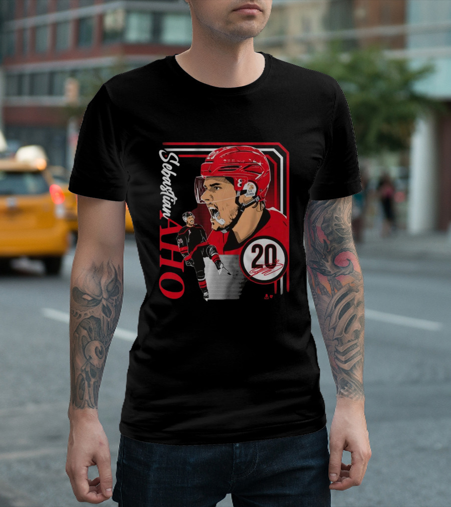 Sebastian Aho Number 20 Hockey Collage Frame T-Shirt