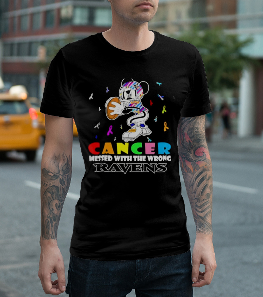 Cancer Messed With The Wrong Ravens Mickey Football Player T-Shirt