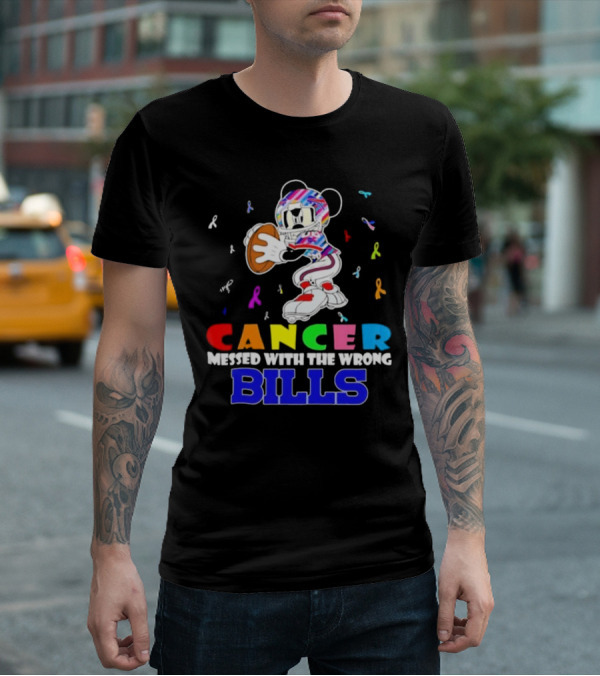 Cancer Messed With The Wrong Bills Mickey Football Ribbons T-Shirt