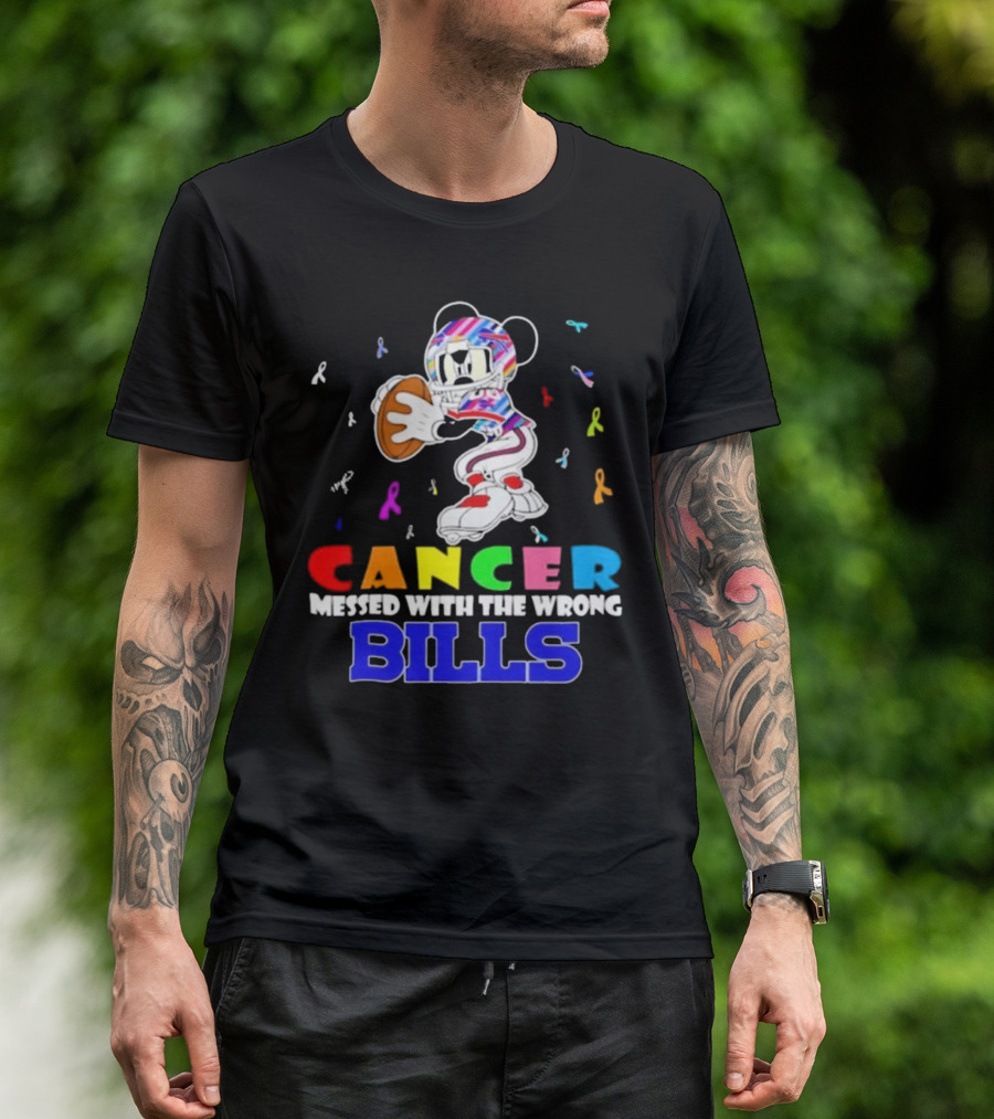 Cancer Messed With The Wrong Bills Mickey Football Ribbons T-Shirt