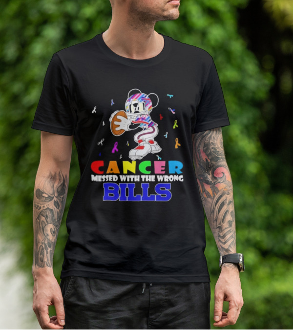 Cancer Messed With The Wrong Bills Mickey Football Ribbons T-Shirt