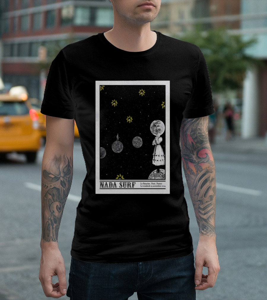 Nada Surf Le Bataclan Paris 29 Novembre 2024 Concert Poster Astronaut and Moons T-Shirt