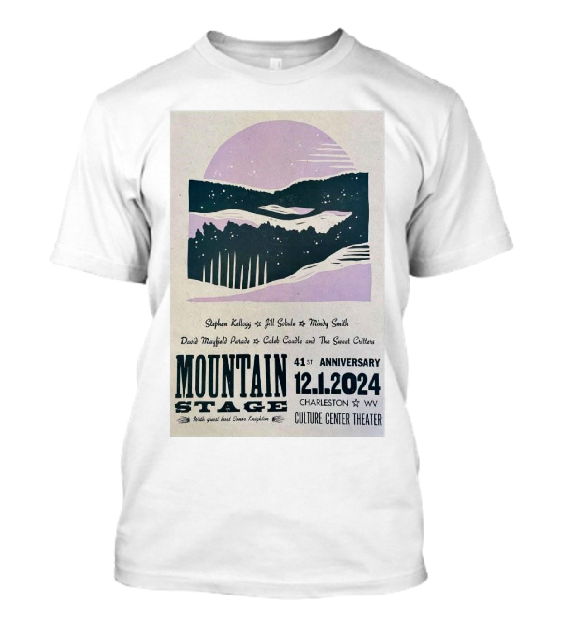 Mountain Stage 41st Anniversary Show Stephen Kellogg Jill Sobule Mindy Smith David Mayfield Parade Caleb Caudle Sweet Water Culture Center Theater Charleston WV Dec 1 T-Shirt
