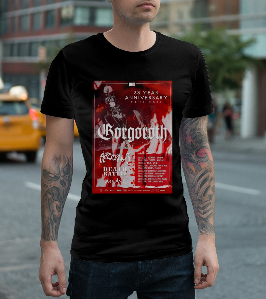 Gorgoroth 33 Year Anniversary Tour 2025 European Dates with Accompanying Acts and Locations T-Shirt