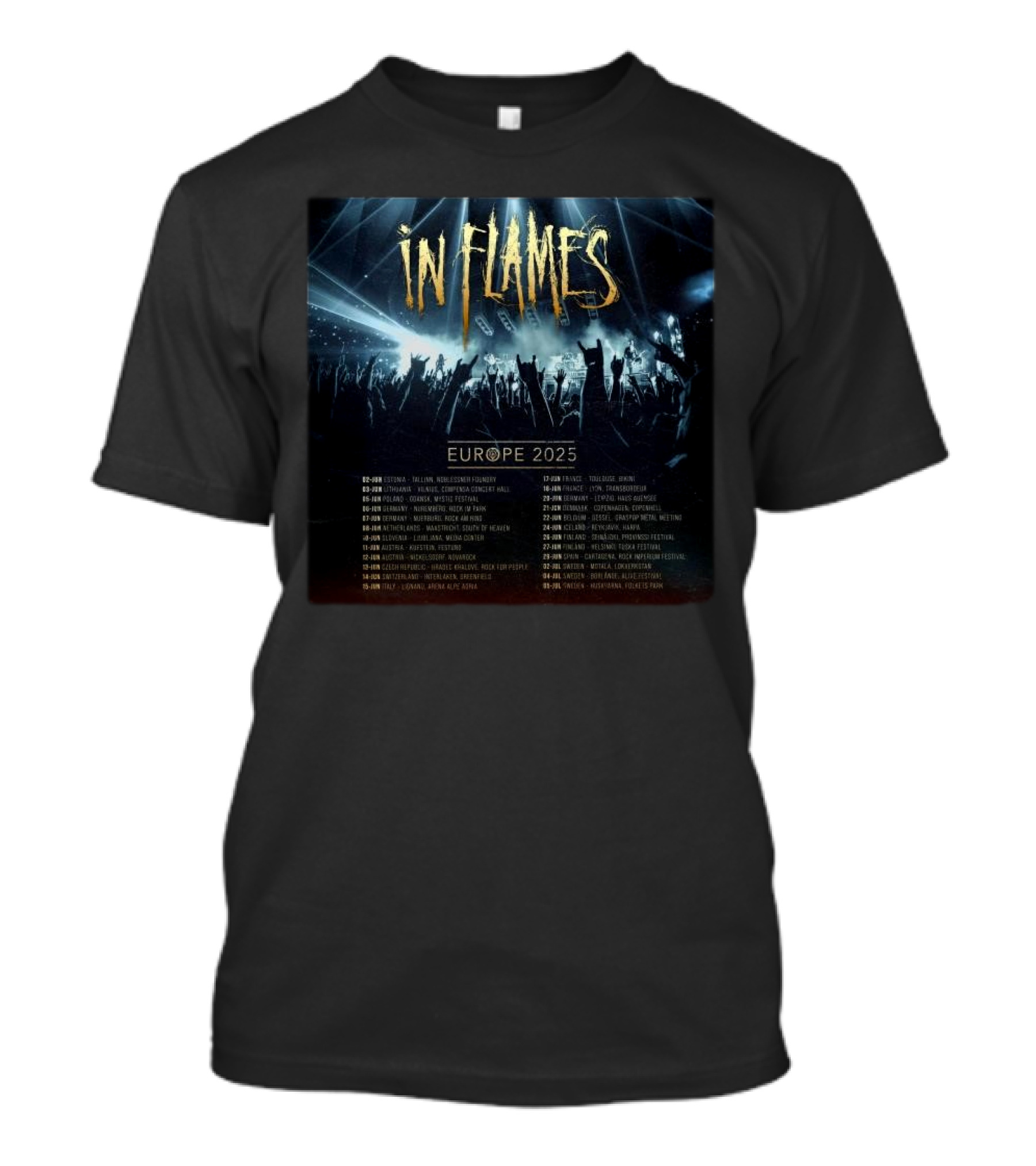 In Flames Europe 2025 Tour Concert Dates And Locations List T-Shirt