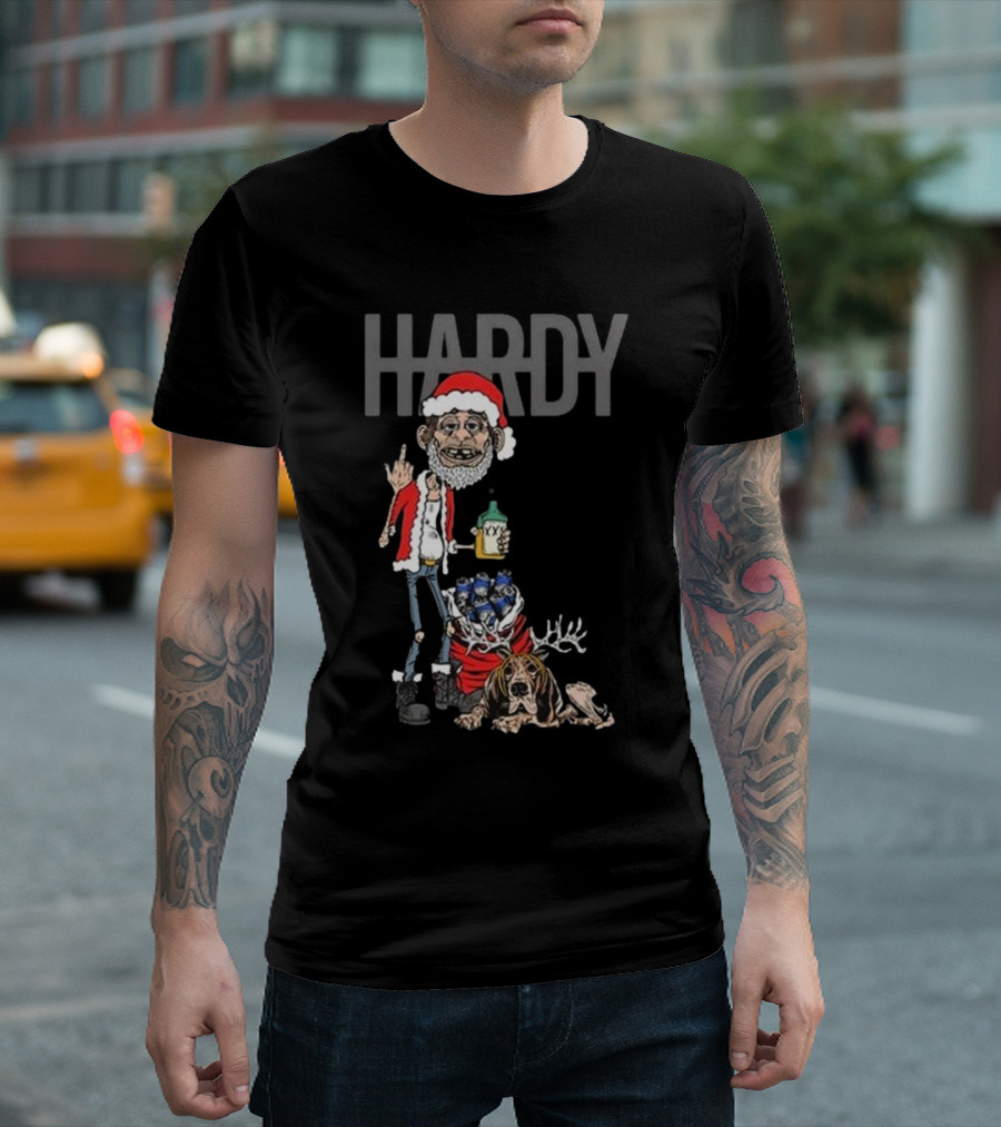 Hardy Christmas Santa Jim Bob with KY Bottle and Dogs Holiday T-Shirt