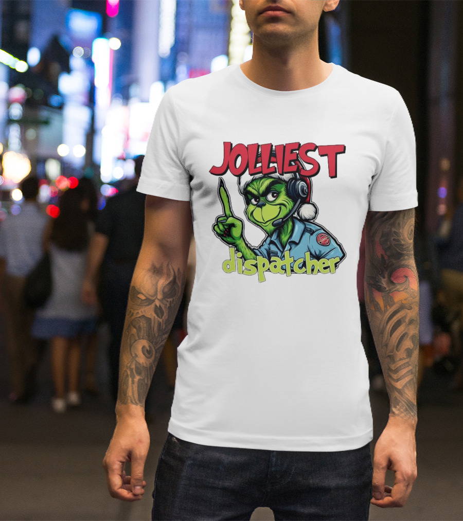 The Grinch Jolliest Dispatcher Christmas Holiday Fun T-Shirt