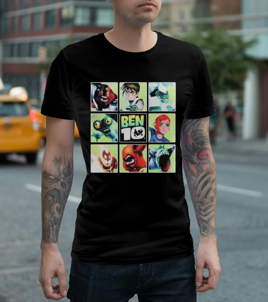 Ben 10 Alien Characters Panels Featuring Ben Gwen And Iconic Aliens T-Shirt