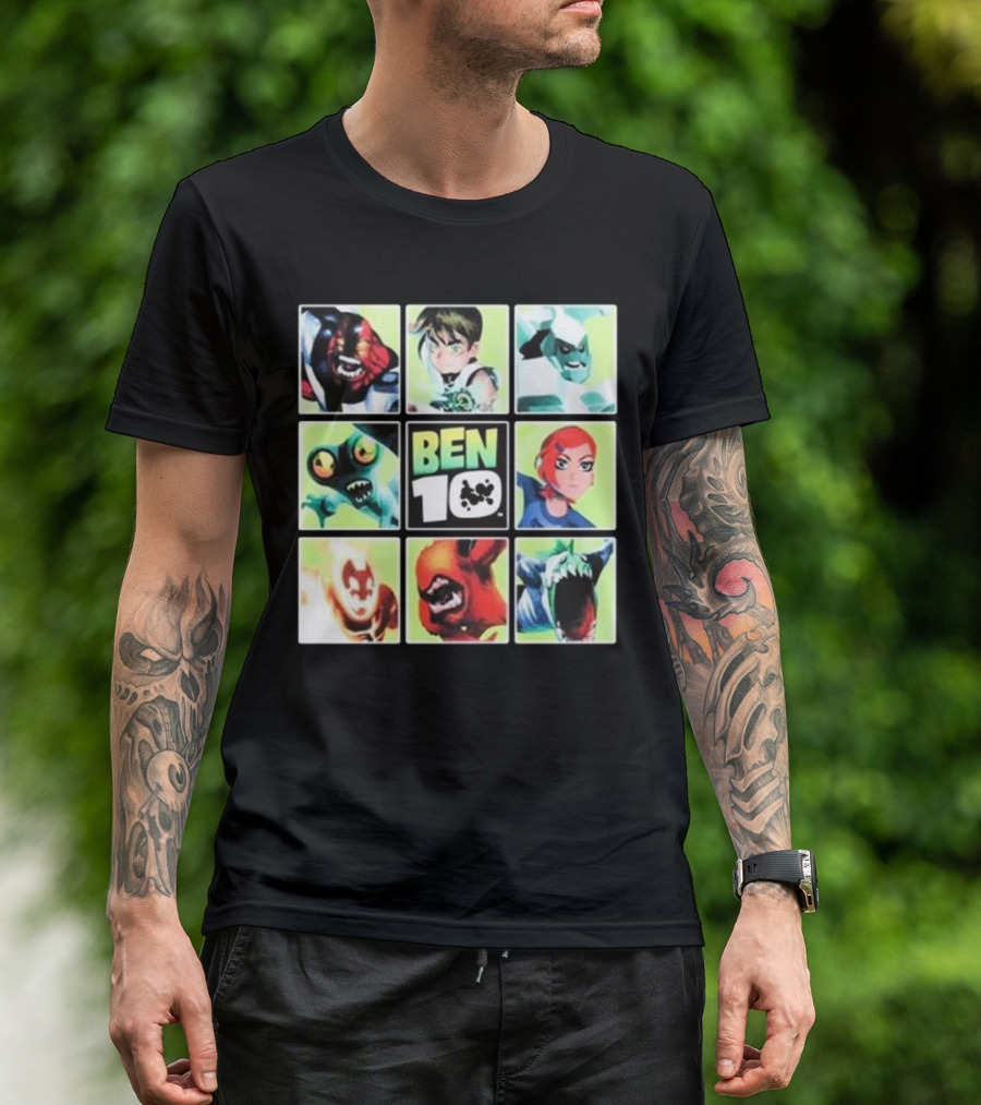 Ben 10 Alien Characters Panels Featuring Ben Gwen And Iconic Aliens T-Shirt