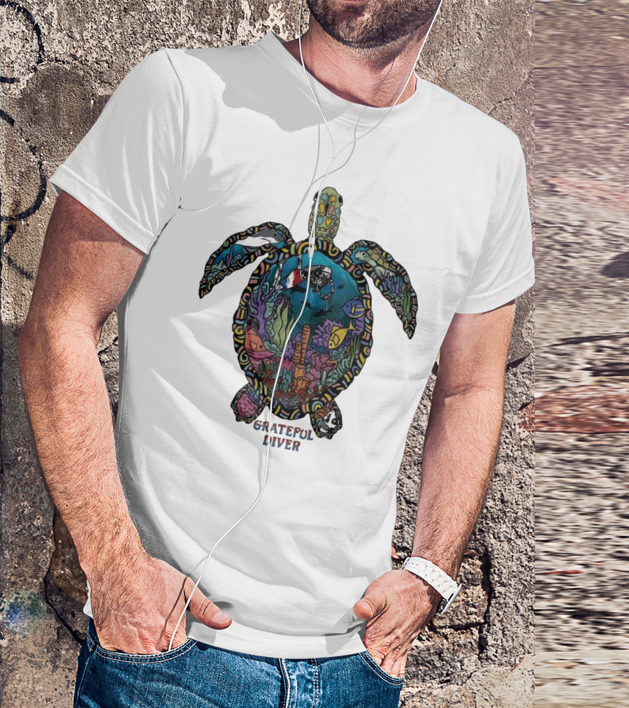 Grateful Diver Psychedelic Turtle Underwater Exploration UV T-Shirt