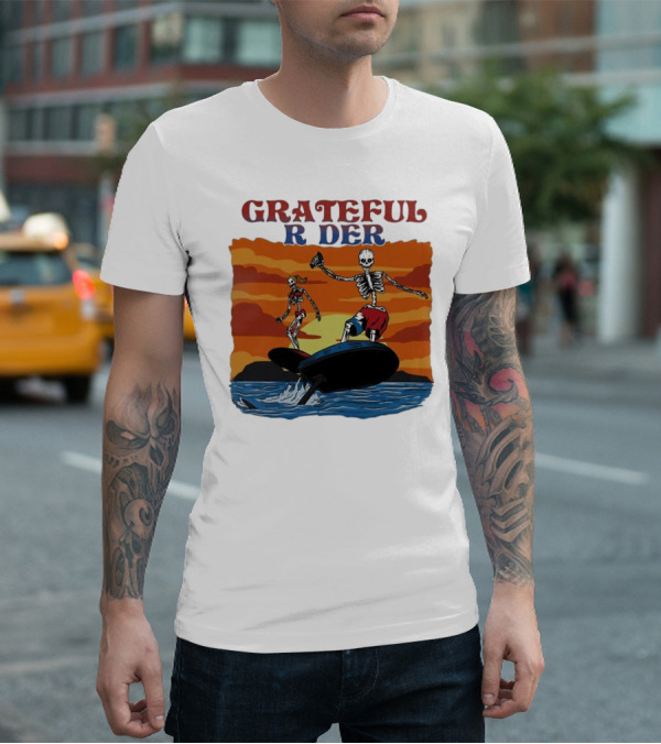 Grateful Rider Skeletons Surfing Sunset E-foil Adventure T-Shirt