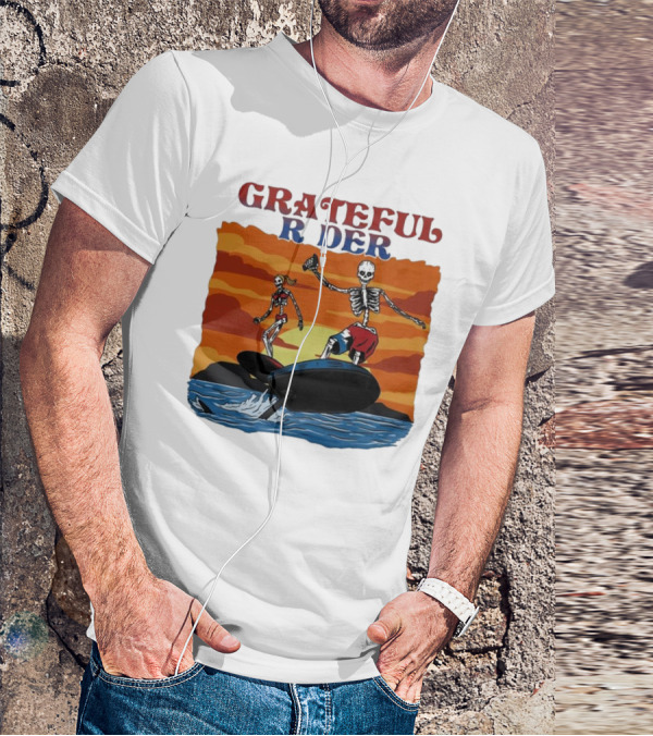 Grateful Rider Skeletons Surfing Sunset E-foil Adventure T-Shirt