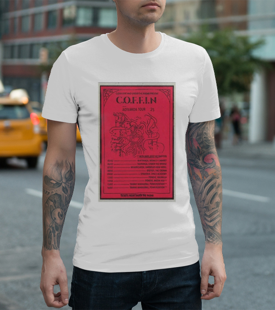 C.O.F.F.I.N Aotearoa Tour 2025 with Amyl and the Sniffers Tickets from Under the Radar T-Shirt