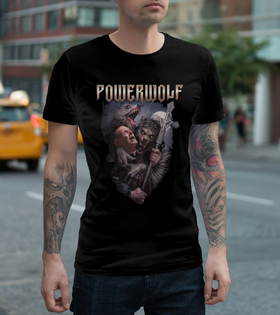 Powerwolf Thunder Priest Monster Battle with Fierce Wolves T-Shirt