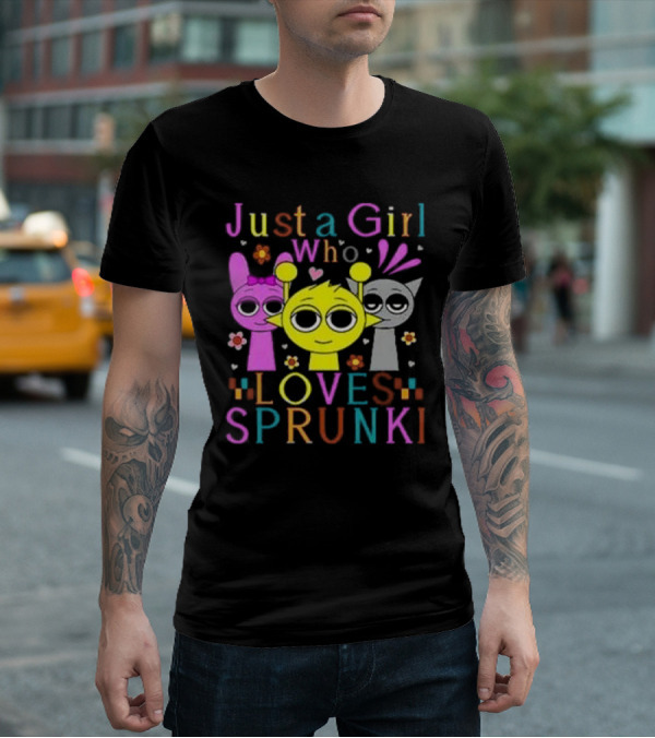 Just A Girl Who Loves Sprunki With Cute Cartoon Characters T-Shirt