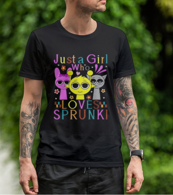 Just A Girl Who Loves Sprunki With Cute Cartoon Characters T-Shirt