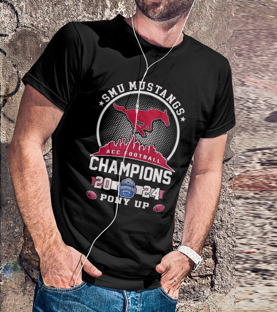 SMU Mustangs 2024 ACC Football Champions Pony Up Skyline T-Shirt
