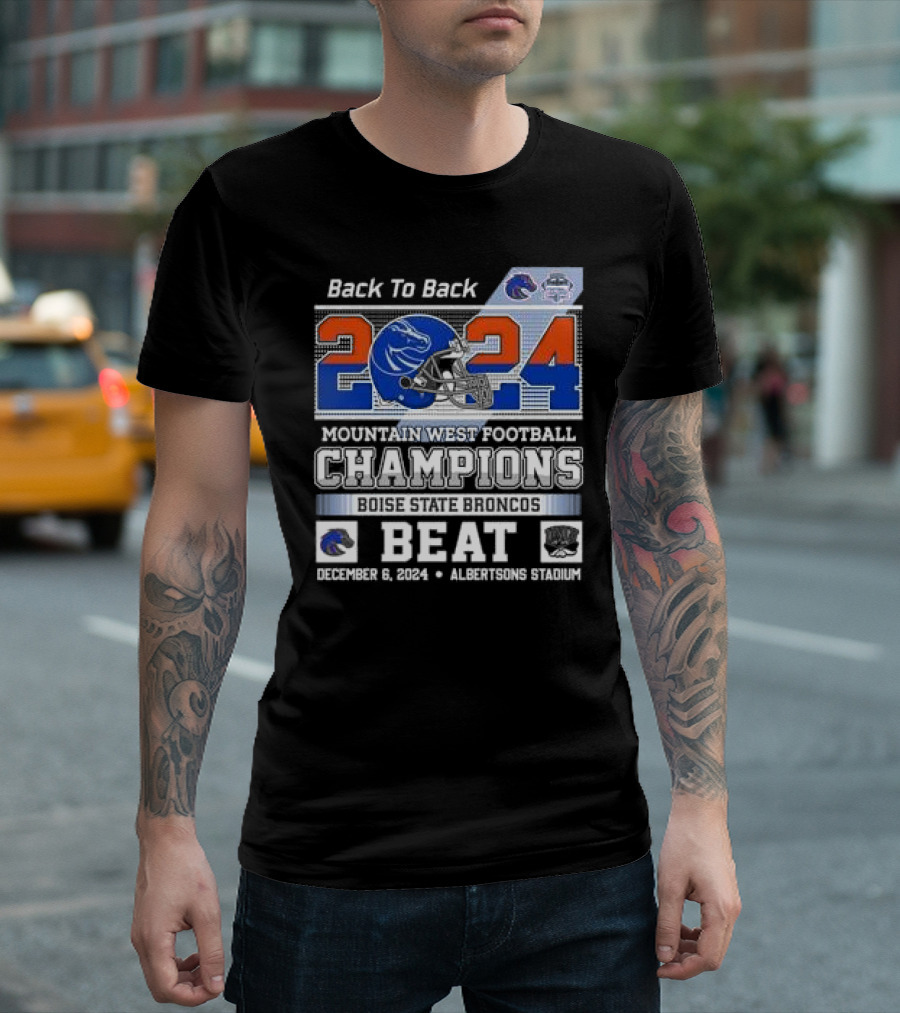 Back To Back Boise State Broncos 2024 Mountain West Football Champions Beat December 6 Albertsons Stadium T-Shirt