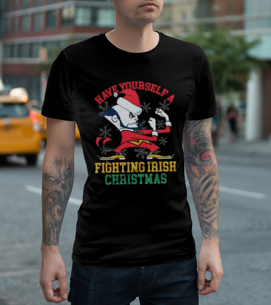 Have Yourself A Fighting Irish Christmas Notre Dame Xmas T-Shirt