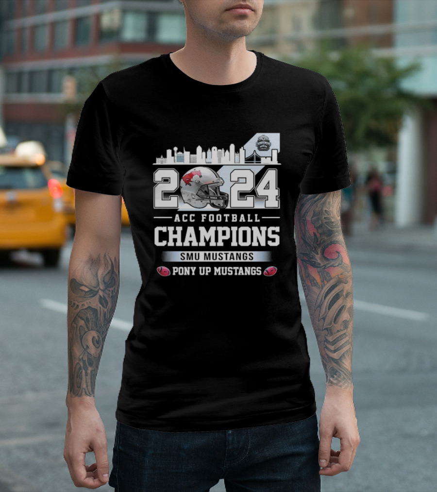 SMU Mustangs ACC Football Champions 2024 Pony Up Mustangs Skyline T-Shirt